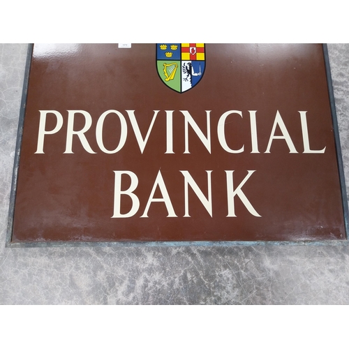 1272 - 1970's Bronze and Metal Provincial Bank double sided hanging sign. {69 cm H x 92 cm W}.