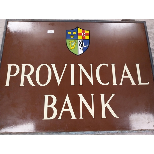 1272 - 1970's Bronze and Metal Provincial Bank double sided hanging sign. {69 cm H x 92 cm W}.