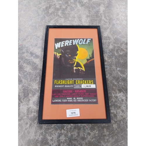 1276 - Werewolf Flashlight Crackers framed advertising print. {34 cm H x 21 cm W}.