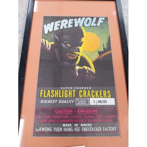 1276 - Werewolf Flashlight Crackers framed advertising print. {34 cm H x 21 cm W}.