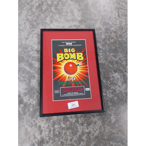 1277 - Big Bomb Firecrackers framed advertising print. {34 cm H x 24 cm W}.