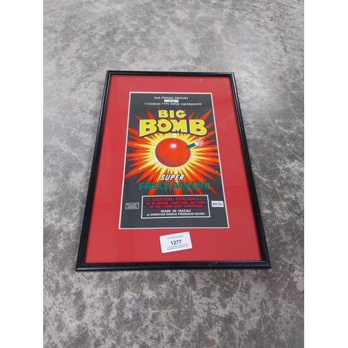 1277 - Big Bomb Firecrackers framed advertising print. {34 cm H x 24 cm W}.