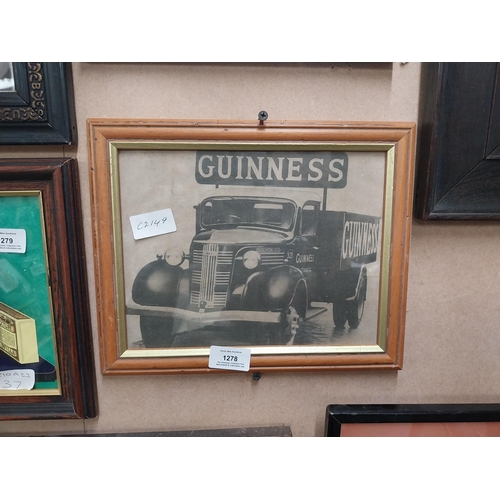 1278 - Framed black and white print of 1930's Guinness Truck. {23 cm H x 39 cm W].