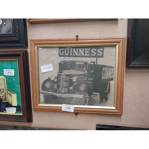 1278 - Framed black and white print of 1930's Guinness Truck. {23 cm H x 39 cm W].