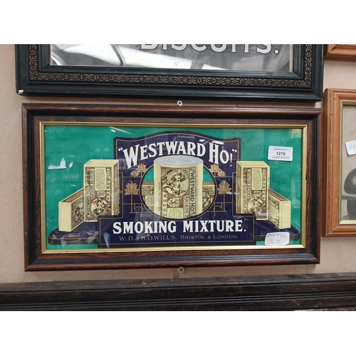 1279 - Westward Ho framed showcard. {23 cm H x 14 cm W}.