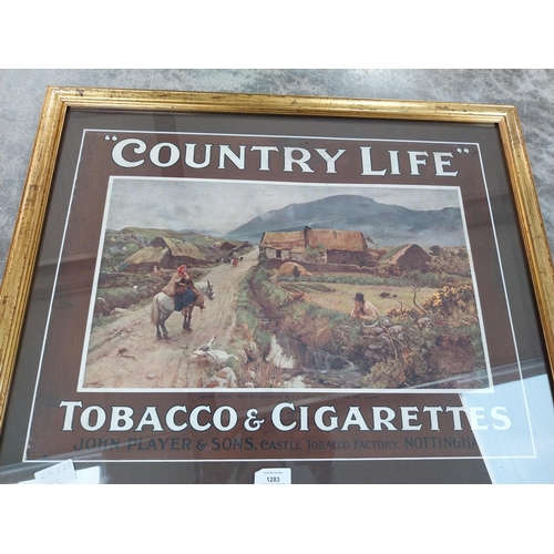 1283 - Player's Country Life Tobacco and Cigarettes framed showcard. {55 cm H x 67 cm W}.