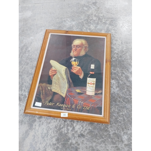 1284 - Peter Keegan and Co Ltd Belfast Finest No 1 Whiskey framed print. {62 cm H x 48 cm W}.