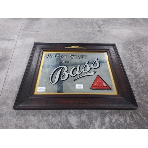 1285 - Bass Great Stuff mirror in original stamped frame. {46 cm H x 56 cm W}.