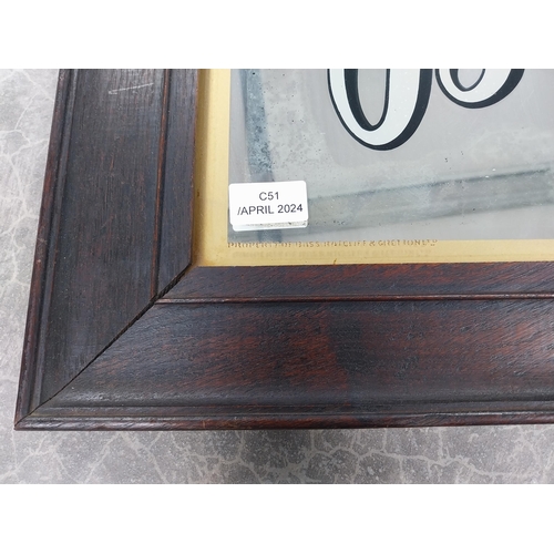 1285 - Bass Great Stuff mirror in original stamped frame. {46 cm H x 56 cm W}.