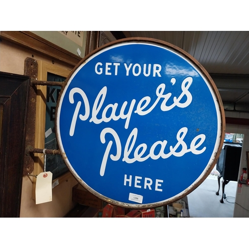 1286 - Get Your Player's Please Here double sided enamel advertising sign with bracket. {46 cm H x 58 cm W}... 