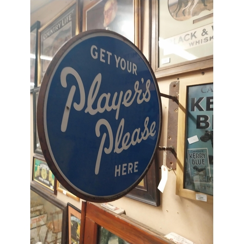 1286 - Get Your Player's Please Here double sided enamel advertising sign with bracket. {46 cm H x 58 cm W}... 