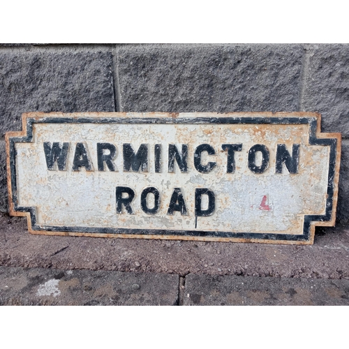 1290A - Warmington Road cast iron street sign  {H 33cm x W 86cm }. - NOT AVAILABLE TO VIEW IN PERSON