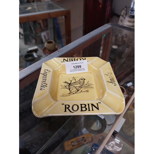 1299 - Robin Cigarettes ceramic advertising ashtray. {12 cm H x 11 cm Dia.}.