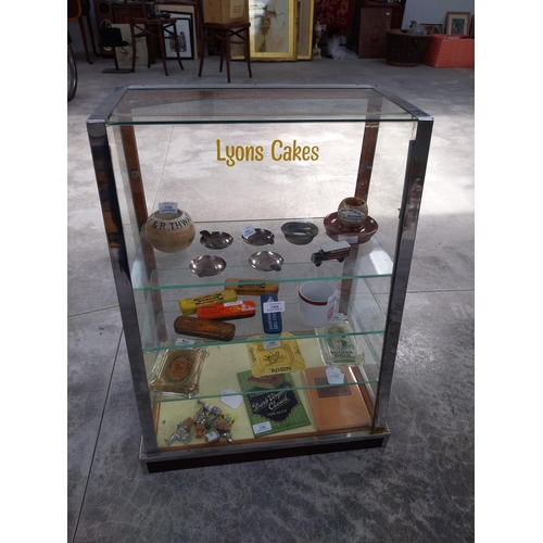 1304 - 1950's Lyon's Cakes chrome and glass counter display cabinet. {70 cm H x 53 cm W x 33 cm D}.