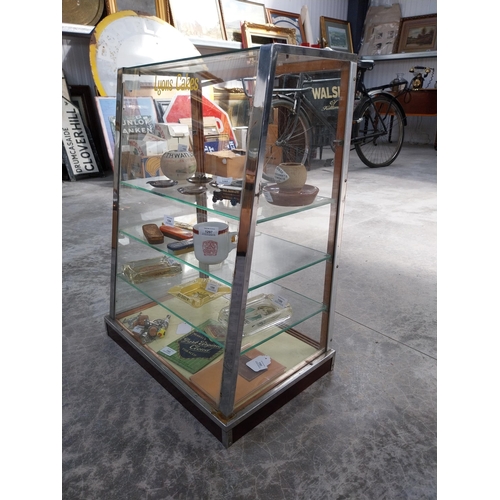 1304 - 1950's Lyon's Cakes chrome and glass counter display cabinet. {70 cm H x 53 cm W x 33 cm D}.