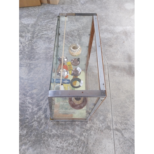 1304 - 1950's Lyon's Cakes chrome and glass counter display cabinet. {70 cm H x 53 cm W x 33 cm D}.