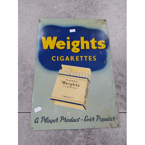 1309 - Player's Weights Cigarettes tin plate advertising sign. {74 cm H x 50 cm W}.