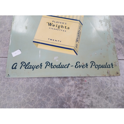 1309 - Player's Weights Cigarettes tin plate advertising sign. {74 cm H x 50 cm W}.