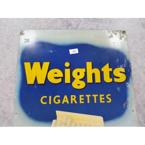 1309 - Player's Weights Cigarettes tin plate advertising sign. {74 cm H x 50 cm W}.