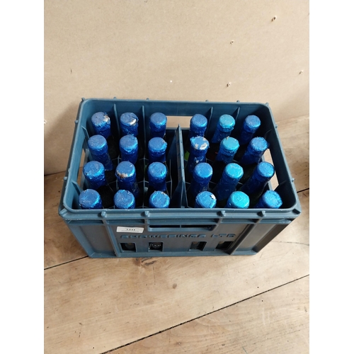 1311 - Two dozen unopened Babycham bottles in original advertising crate. {19 cm H x 22 cm W x 21 cm D].