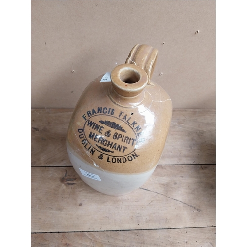 1314 - 19th C. Stoneware flagon Francis Faulkner Wine and Spirit Merchant Dublin and London with damage. {3... 