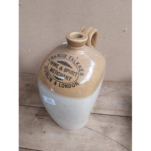 1314 - 19th C. Stoneware flagon Francis Faulkner Wine and Spirit Merchant Dublin and London with damage. {3... 