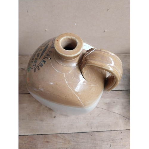 1314 - 19th C. Stoneware flagon Francis Faulkner Wine and Spirit Merchant Dublin and London with damage. {3... 