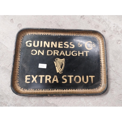 1316 - Guiness Draught Extra Stout tinplate advertising drinks tray. {37 cm H x 34 cm W}.