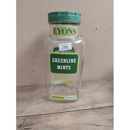 1324 - Lyons Greenline mints glass sweet jar. {31 cm H x 14 cm W  x 10 cm D}.