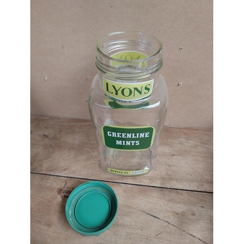 1324 - Lyons Greenline mints glass sweet jar. {31 cm H x 14 cm W  x 10 cm D}.