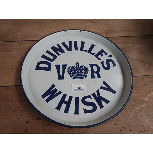 1329 - Dunville's VR Whisky enamel drinks tray. {30 cm Dia.}.