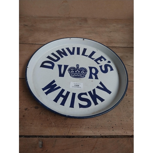 1329 - Dunville's VR Whisky enamel drinks tray. {30 cm Dia.}.