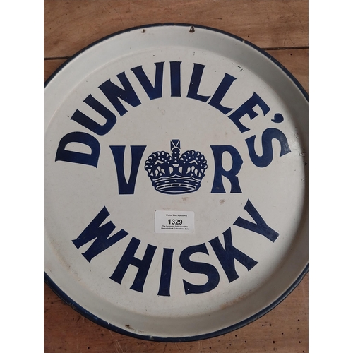 1329 - Dunville's VR Whisky enamel drinks tray. {30 cm Dia.}.