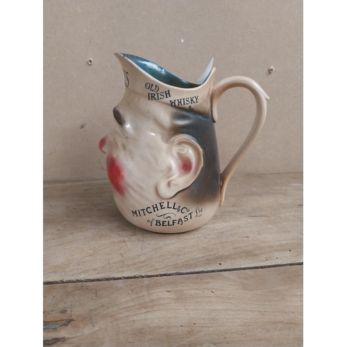 1330 - Rare Mitchell's Old Irish Whiskey Toby advertising water jug {15 cm H x 11 cm W x 17 cm D}.