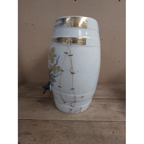 1331 - Early 1900's Irish Whiskey ceramic dispenser. {32 cm H x 30 cm W x 17 cm D}.