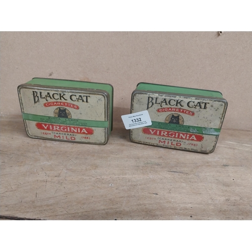 1332 - Two Black Cat Mild Tobacco advertising tins. {4 cm H x 11 cm W x 8 cm D}.