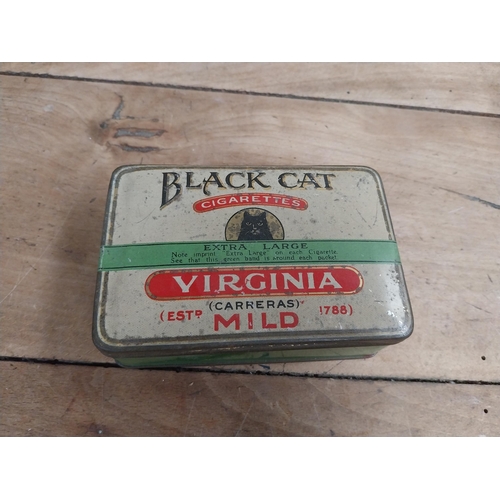 1332 - Two Black Cat Mild Tobacco advertising tins. {4 cm H x 11 cm W x 8 cm D}.