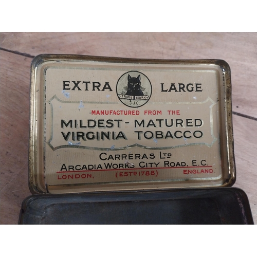 1332 - Two Black Cat Mild Tobacco advertising tins. {4 cm H x 11 cm W x 8 cm D}.