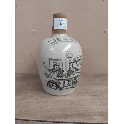 1333 - The Barley  Bree stoneware advertising flagon. {18 cm H x 11 cm Dia.}