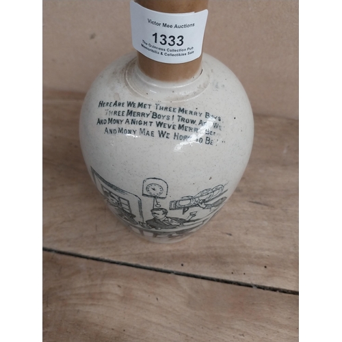 1333 - The Barley  Bree stoneware advertising flagon. {18 cm H x 11 cm Dia.}