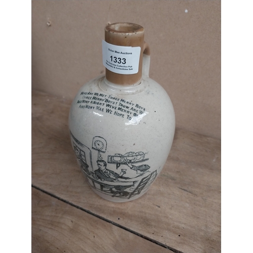 1333 - The Barley  Bree stoneware advertising flagon. {18 cm H x 11 cm Dia.}