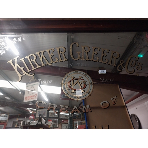 1336 - Early 20th C. Kirker and Greer Old Irish Whisky tryptich bar back advertising mirror in stained teak... 