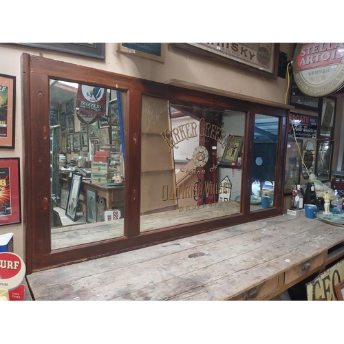 1336 - Early 20th C. Kirker and Greer Old Irish Whisky tryptich bar back advertising mirror in stained teak... 