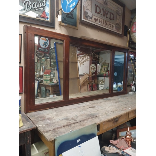 1336 - Early 20th C. Kirker and Greer Old Irish Whisky tryptich bar back advertising mirror in stained teak... 