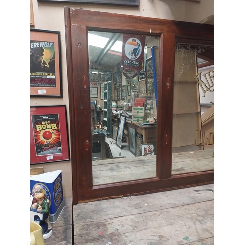 1336 - Early 20th C. Kirker and Greer Old Irish Whisky tryptich bar back advertising mirror in stained teak... 