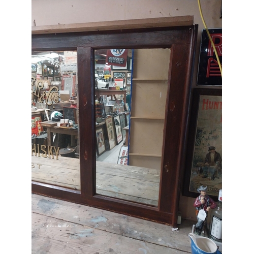 1336 - Early 20th C. Kirker and Greer Old Irish Whisky tryptich bar back advertising mirror in stained teak... 