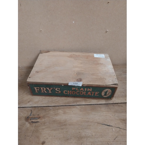 1337 - Fry's Plain Chocolate wooden advertising carton. {7 cm H x 28 cm W x 16 cm D}.