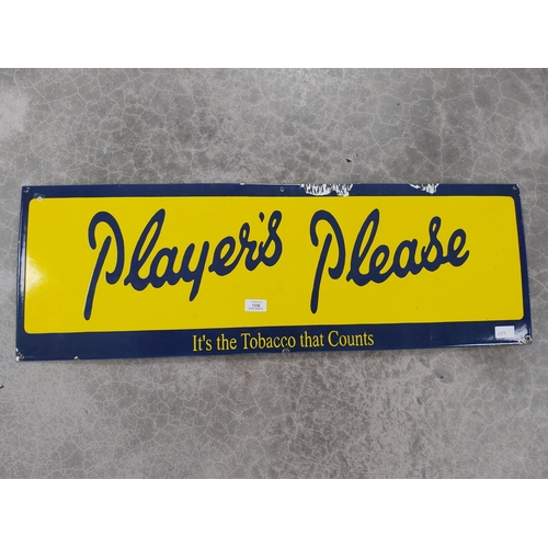 1338 - Player's Please It's the Tobacco that Counts enamel advertising sign. {31 cm H x 91 cm W}.