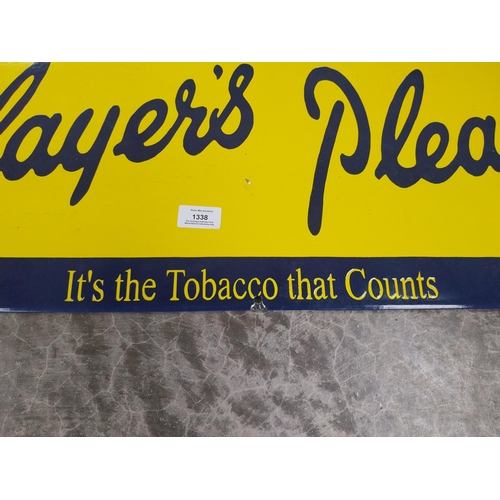 1338 - Player's Please It's the Tobacco that Counts enamel advertising sign. {31 cm H x 91 cm W}.