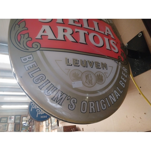 1340 - Stella Artois Lager double sided light up advertising sign. {74 cm H x 56 cm W}.